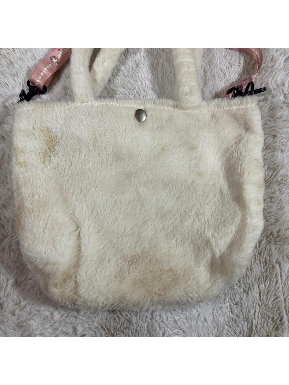 Sanrio Hello Kitty Plush Faux Fur Tote Bag Pink Strap Apple Teddy Bear - Picture 4 of 8